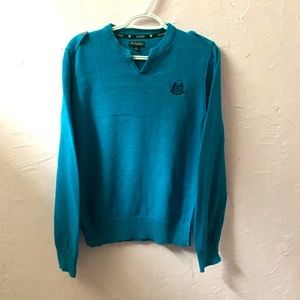 Guess Vintage Military Style V Neck Blue Sweater